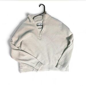 Aerie Off-White Waffle Knit Quarter-Zip